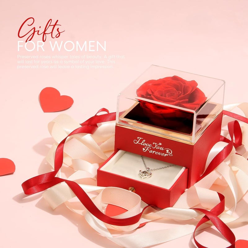 ASELFAD Preserved Flowers Real Red Rose with I Love You Necklace - Eternal Rose Gifts for Her at Valentine's Day, Anniversary or Birthday Gifts for Women - Image 2